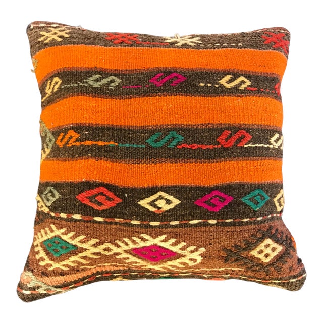 Vintage Handmade Kilim Rug Pillow Cover For Sale