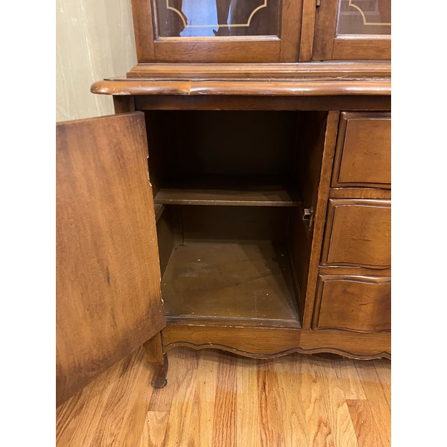 1960s French Provincial China Cabinet Vintage 60's Glass