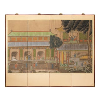 "Imperial Palace", Large Vintage Painted Chinese Screen For Sale