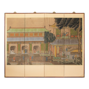 "Imperial Palace", Large Vintage Painted Chinese Screen