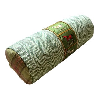 Contemporary Bolster Pillow Made from Vintage Hermes Petits Chevaux Green Silk Scarf For Sale