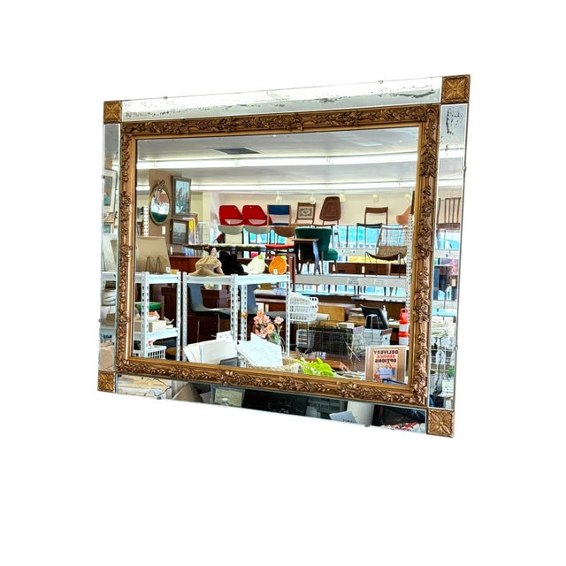 Vintage Ornate Wall Mirror With Gold Floral Frame & Antiqued Mirror Panels For Sale In Seattle - Image 6 of 11