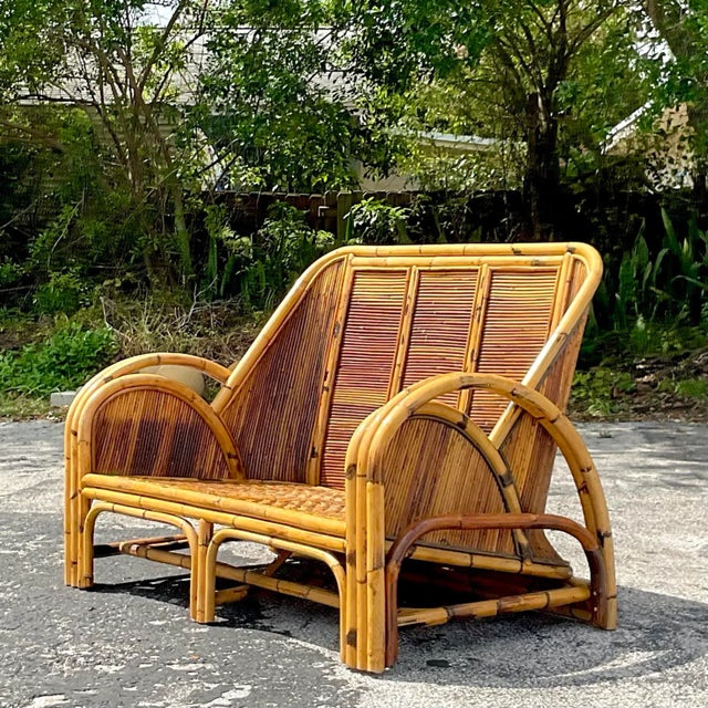 Vintage Coastal 1950s Pencil Reed Loveseat For Sale - Image 4 of 7
