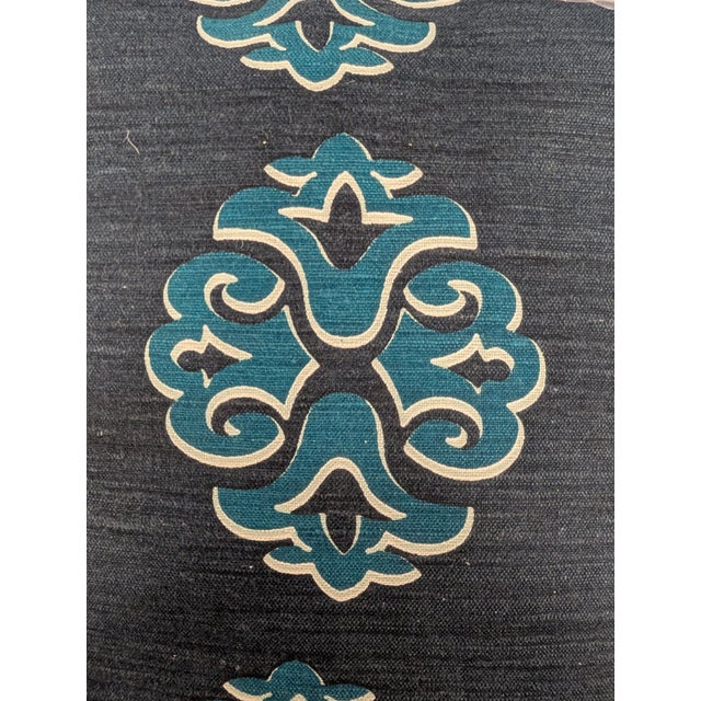 2020s New Moon Navy Blue and Teal Medallion Printed Pillow For Sale - Image 5 of 6