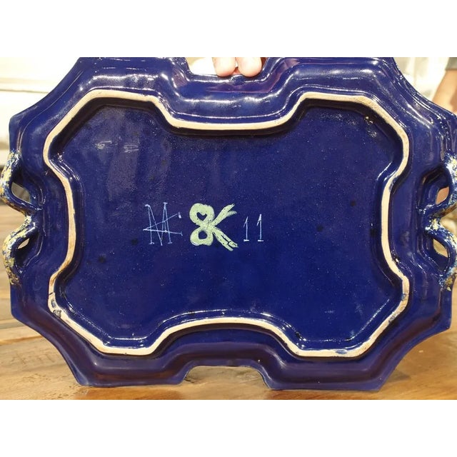French “Bleu De Nevers” Faience Smoking Service Tray, by Montagnon For Sale - Image 10 of 13