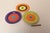Orange Set of Three Glazed Ceramic Concentric Circle Plates With Gold Leaf Details Signed For Sale - Image 8 of 14