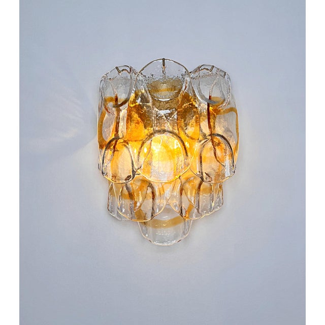 Vintage Italian Murano Wall Lights with 10 Amber Trasparent Glasses, 1990s, Set of 2 For Sale - Image 16 of 18