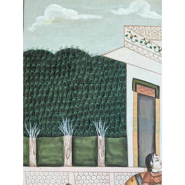 Salmon Large-Scale Indian Royal Court Painting on Fabric For Sale - Image 8 of 14