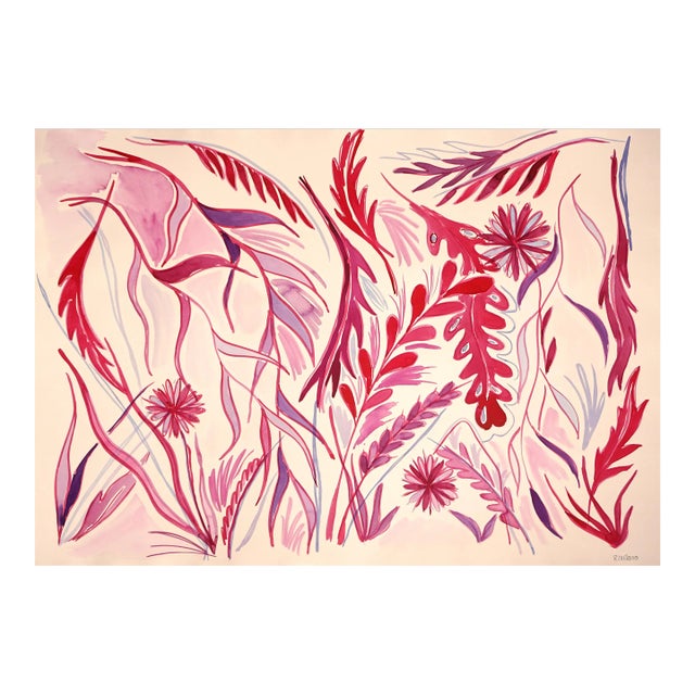2023, Illustration Style Still Life "The Red Garden", Watercolor on Paper by Romina Milano For Sale