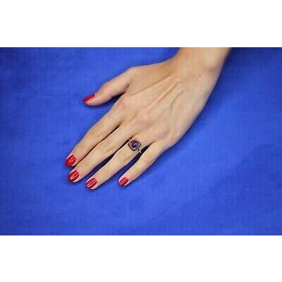 Metal Amethyst Sugarloaf Cabochon Mountain Pyramid Cone Cocktail Statement Solitaire 1, Size 7 For Sale - Image 7 of 10