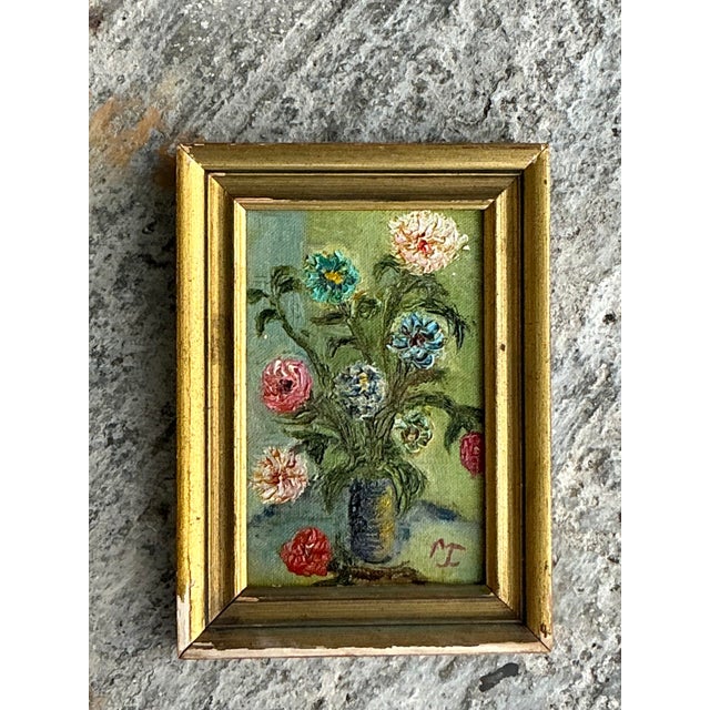 Shabby Chic Vintage Boho Original Oil Painting of Flowers For Sale - Image 3 of 6