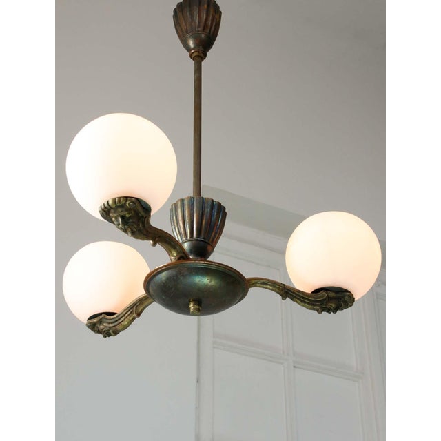 Art Deco French Brass Figural Chandelier, 1930 For Sale - Image 5 of 18