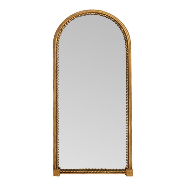 Large Antique French Louis Philippe Arched-Top Giltwood Pier Mirror Ca. 1870 For Sale