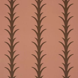 Schumacher x Celerie Kemble Acanthus Stripe Wallpaper In Brown On Rosewood For Sale