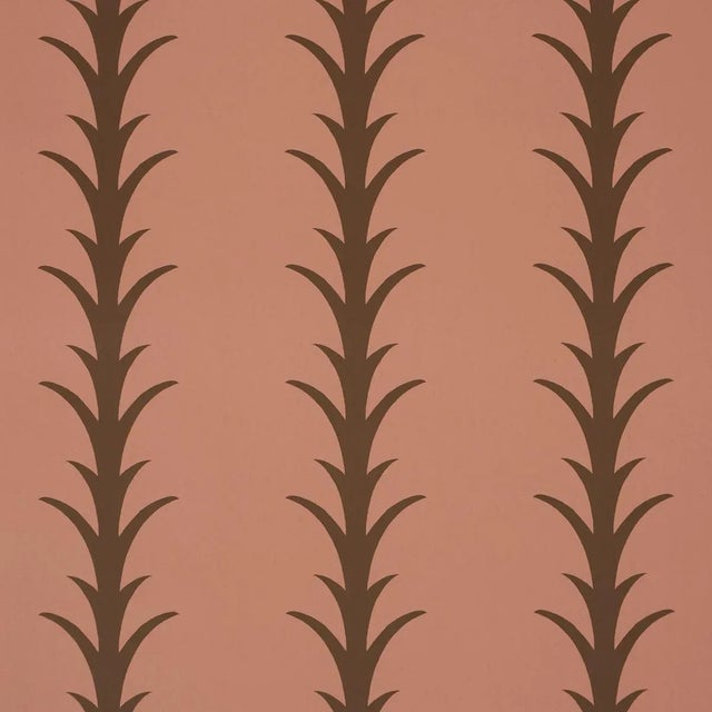 Schumacher x Celerie Kemble Acanthus Stripe Wallpaper In Brown On Rosewood For Sale