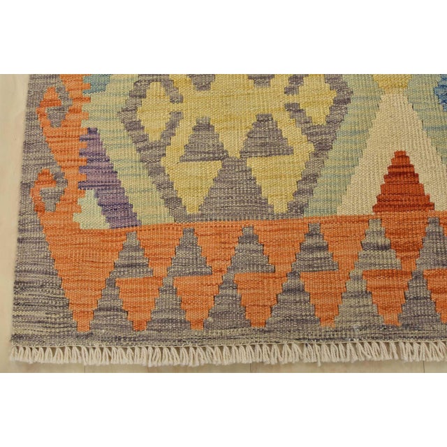 Kilim Rug 4’2” X 5’6” Multicolor Wool Tribal Handwoven Oriental Carpet For Sale - Image 9 of 12