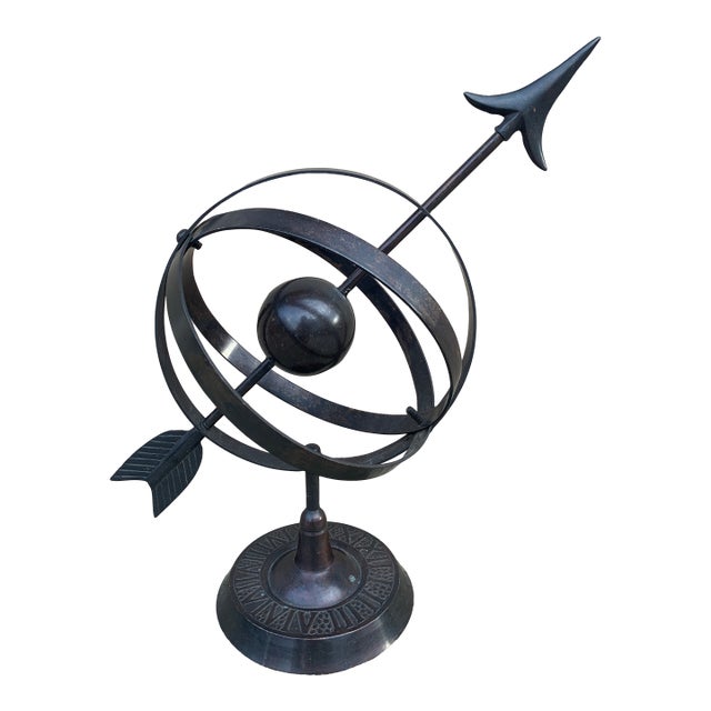 Late 20th Century English Country Iron Bronze Garden Armillary Sundial For Sale