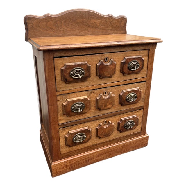 Antique Early American Walnut and Burlwood 3-Drawer Chest of Drawers For Sale