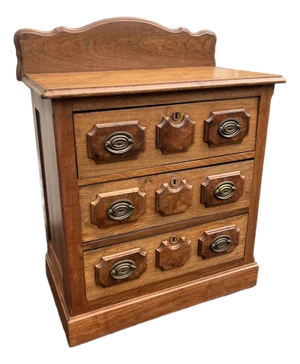 Antique Early American Walnut and Burlwood 3-Drawer Chest of Drawers