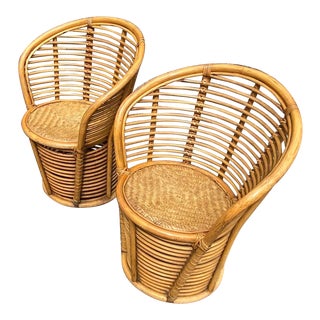 Vintage Coastal Rattan Side Chairs - a Pair For Sale