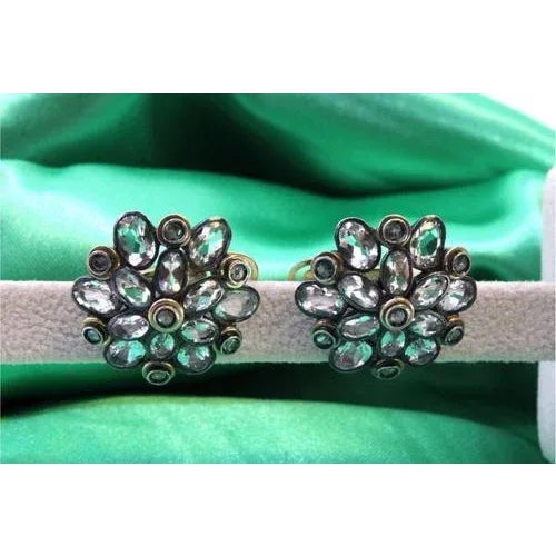 Round Gold and Silver Earrings with Zirconias and Diamond Chips, Set of 2 For Sale - Image 4 of 11