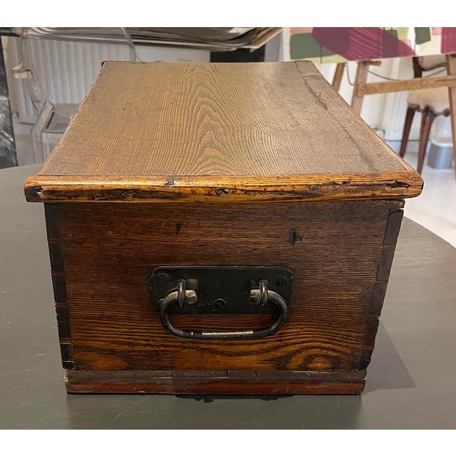Farmhouse Antique Primitive Wooden Chest With Original Iron Hardware & Aged Patina For Sale - Image 3 of 8