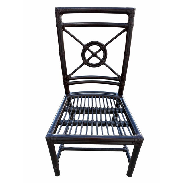 Brown Late 20th Century McGuire Rattan Target Back Dining Chairs Set of 8 For Sale - Image 8 of 10
