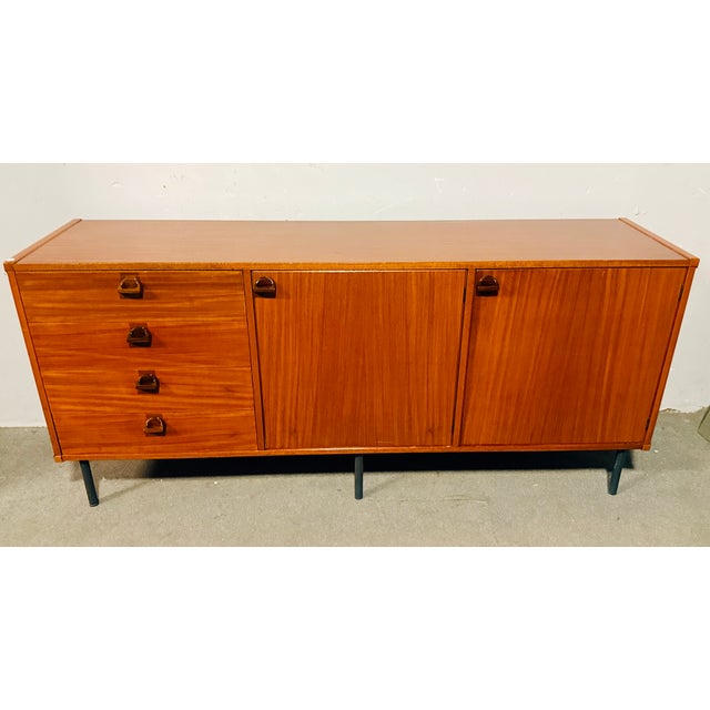 Italian teak sideboard in perfect condition, hand-carved mahogany handles, 1960s