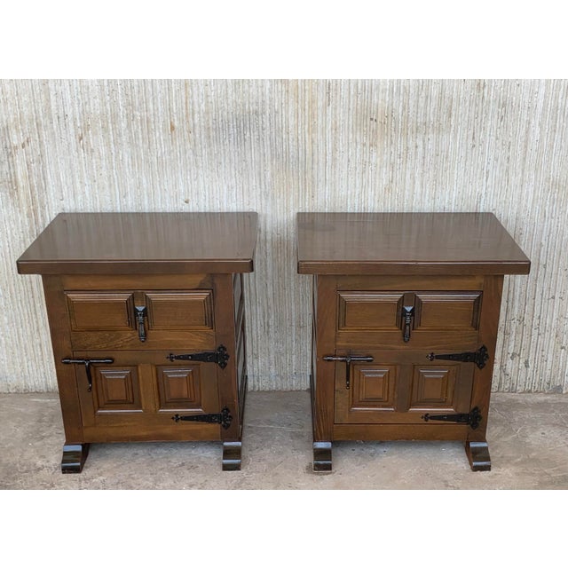 Spanish Spanish Walnut Nightstands with Iron Hardware - a Pair For Sale - Image 3 of 9