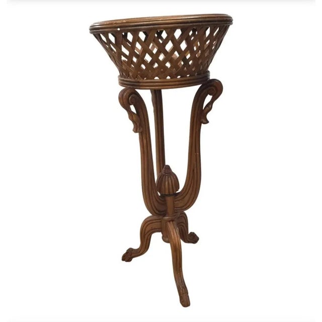 1970s Vintage Carved Fruitwood Tripod Planter on Stand For Sale - Image 4 of 8