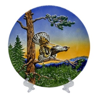 Vintage German Majolica Bird of Prey Plate For Sale