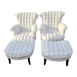 1940s Custom Mid Century Club Chairs + Ottomans Ernst Schwadron/ Tommi Parzinger Attribution- 4 Pieces