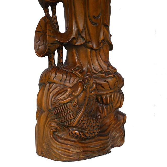 Chinese Carved Guan Yin Statuary, Boxwood, Antique, Circa 1900-1940 For Sale In Los Angeles - Image 6 of 11
