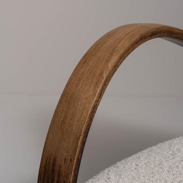 Art Deco 20th Century Czech Republic Warm Ivory Boucle Curved-Arm Lounge Chair For Sale - Image 3 of 11