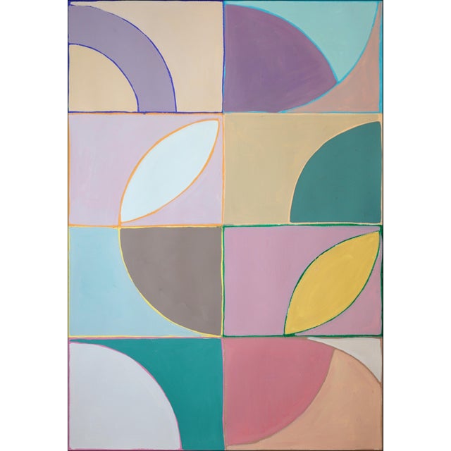2026, Modernit Bauhaus Painting Diptych in Vivid Tones, Color-Field Windows Patterns, Acrylic Paint on Watercolor Paper by Natalia Roman For Sale - Image 4 of 10