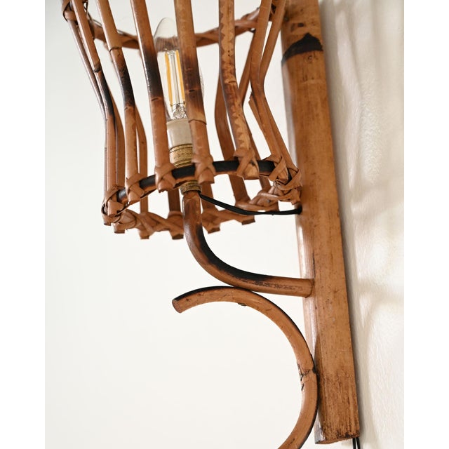 Wood Vintage Bamboo Wall Lights, 1950s, Set of 2 For Sale - Image 7 of 9