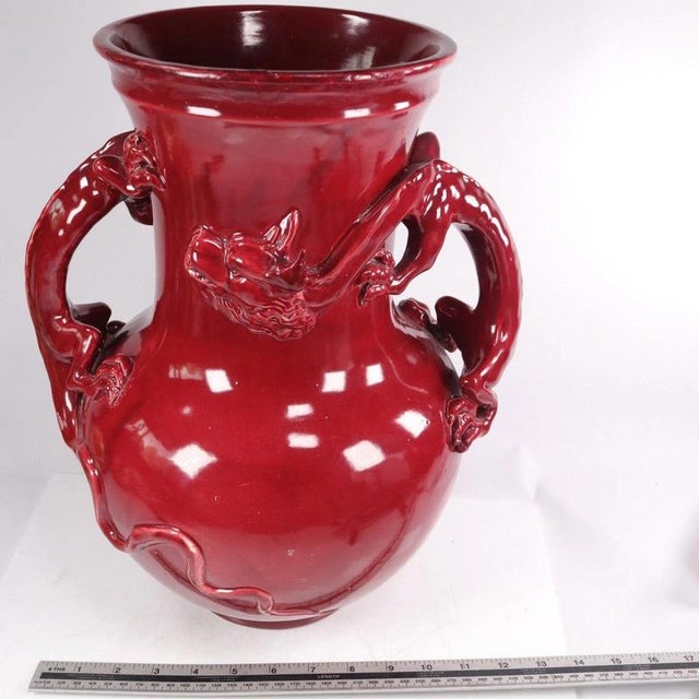 Chinese Sang de Boeuf Glazed Ceramic Dragon Vase with Relief Handles, 1890s For Sale - Image 12 of 13