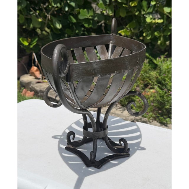 Late 20th Century Vintage Wrought Iron Leaf Form Pedestal Centerpiece Bowl For Sale - Image 5 of 12