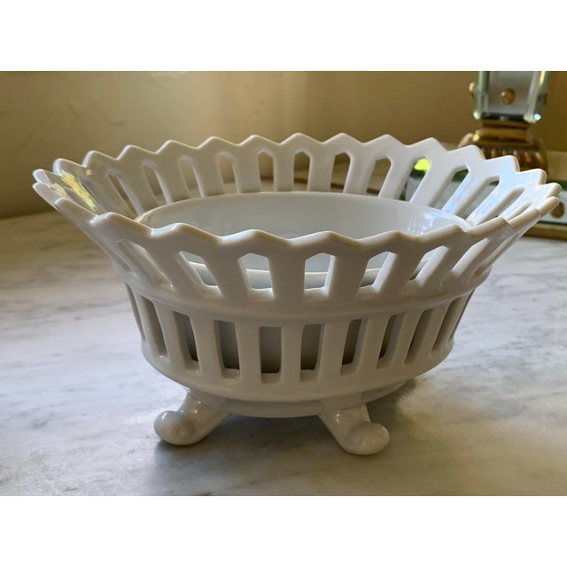 Vintage French Style Footed Porcelain Reticulated Flower Bowls a Pair For Sale In Palm Springs - Image 6 of 8