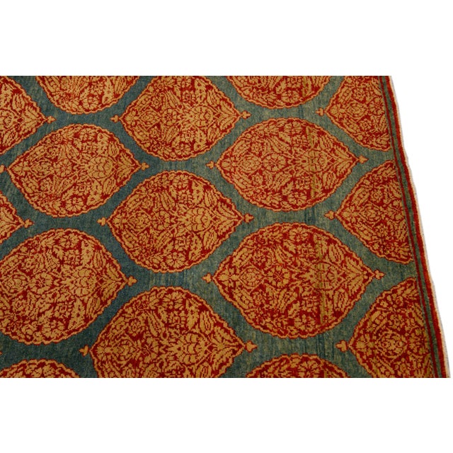 Textile Blue Transitional Sari Silk Handmade Rusted Floral Pattern Designed Runner For Sale - Image 7 of 10