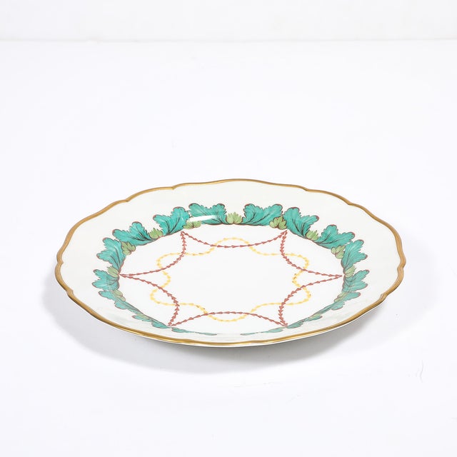 Set of 16 Turquoise & 24k Gilt Border Porcelain Dinner Plates by Hutschenreuther For Sale - Image 14 of 16