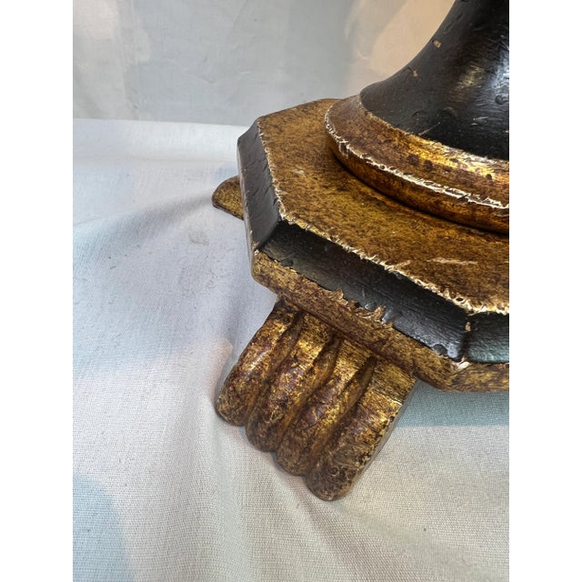 Ebony 1990s Italian Carved Wooden Footed Lamp With Handles and Hand Painted Motif - a Pair For Sale - Image 8 of 13