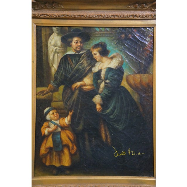 Late 20th Century Helena Fourment and Son Frans Portrait Oil Painting After Peter Paul Rubens 27" For Sale - Image 4 of 10