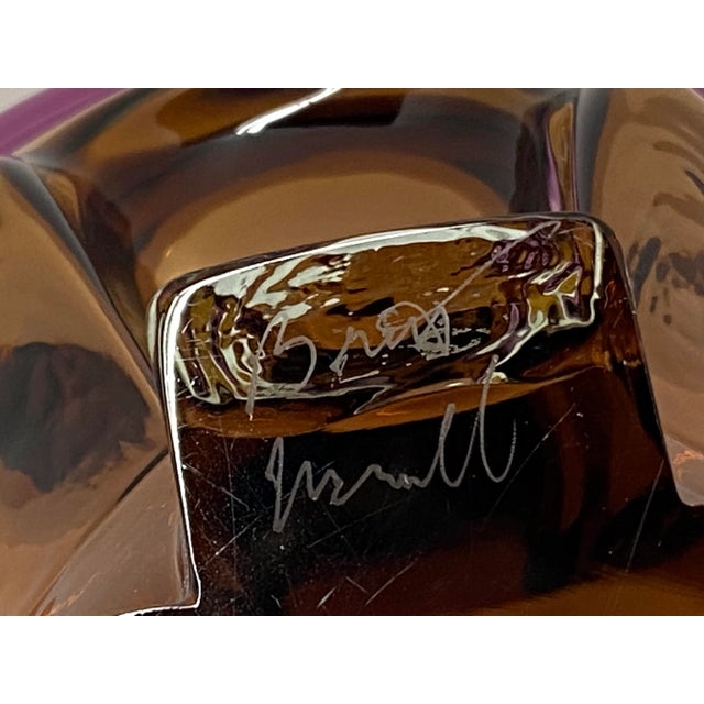 Glass Vintage Mid 20th Century Amber and Lavender Color Hand Blown Glass Bowl For Sale - Image 7 of 11