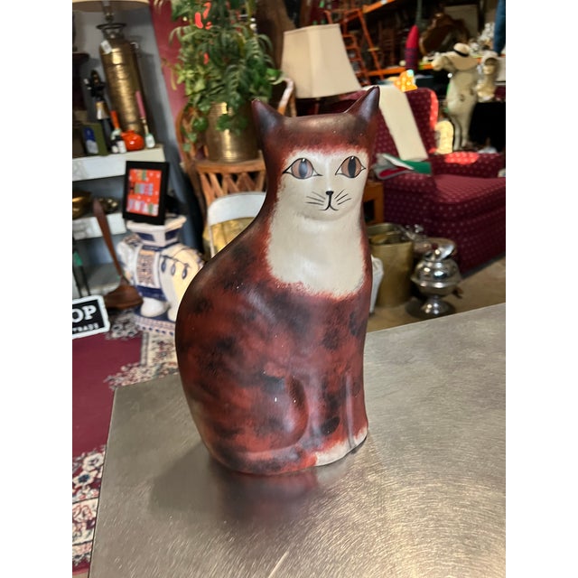 1970s Vintage Ceramic Painted Cat Sculpture, Signed For Sale - Image 5 of 10