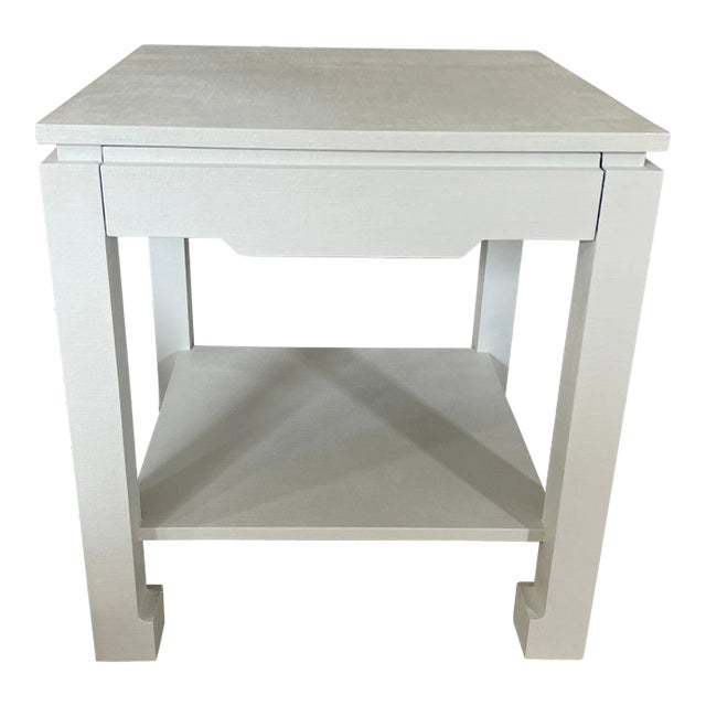 Custom White Ming Style Grass Cloth Wrapped Side Table For Sale