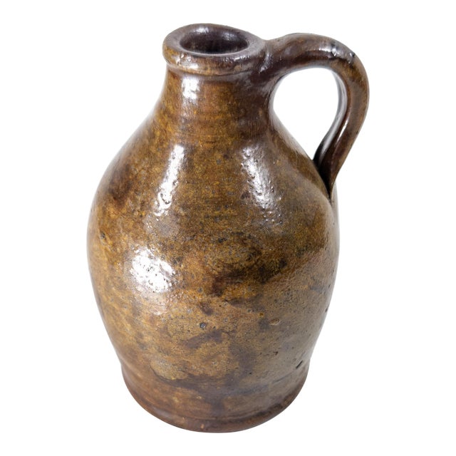 19th Century Rustic American New England Redware Miniature Ovoid Jug For Sale