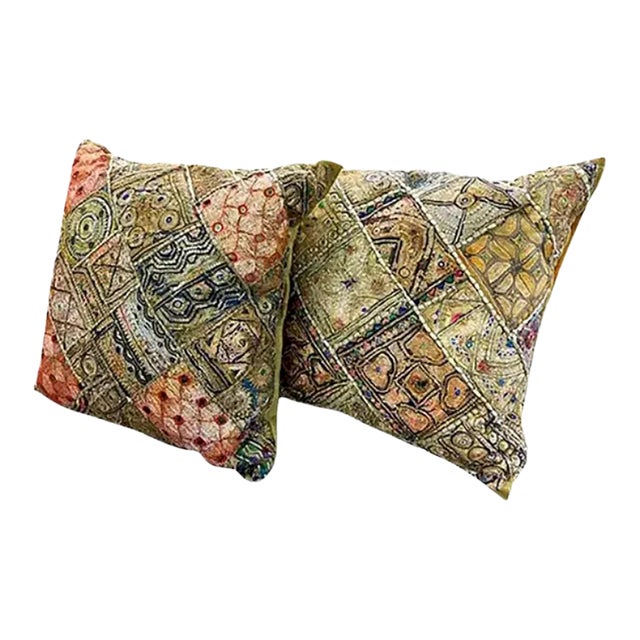 Indian Rajhistani Mirror Embroidered Pillows For Sale