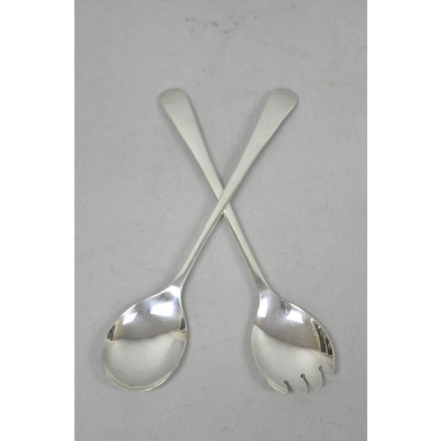 Vintage Sheffield England Modern Silver Plated Salad Serving Set, Fork & Spoon. Circa Mid 20th Century. Measurements: 0.5"...