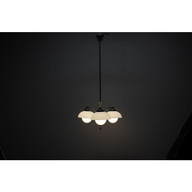 Art Deco Mint Glass and Chrome Chandelier, Former Czechoslovakia, 1930s For Sale - Image 13 of 14